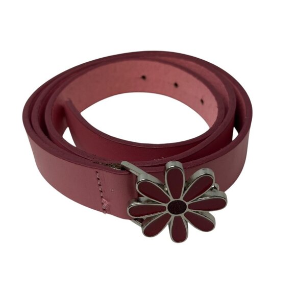 Women's L 33-37" Pink Leather Daisy Flower Buckle Belt Hippie Boho Made in USA - Picture 1 of 7